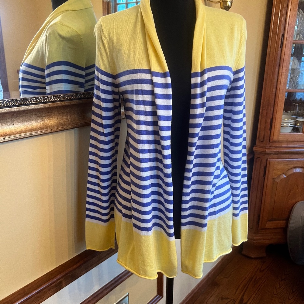Talbots open lightweight cardigan - Size Petite Petite.  Yellow, Blue and White